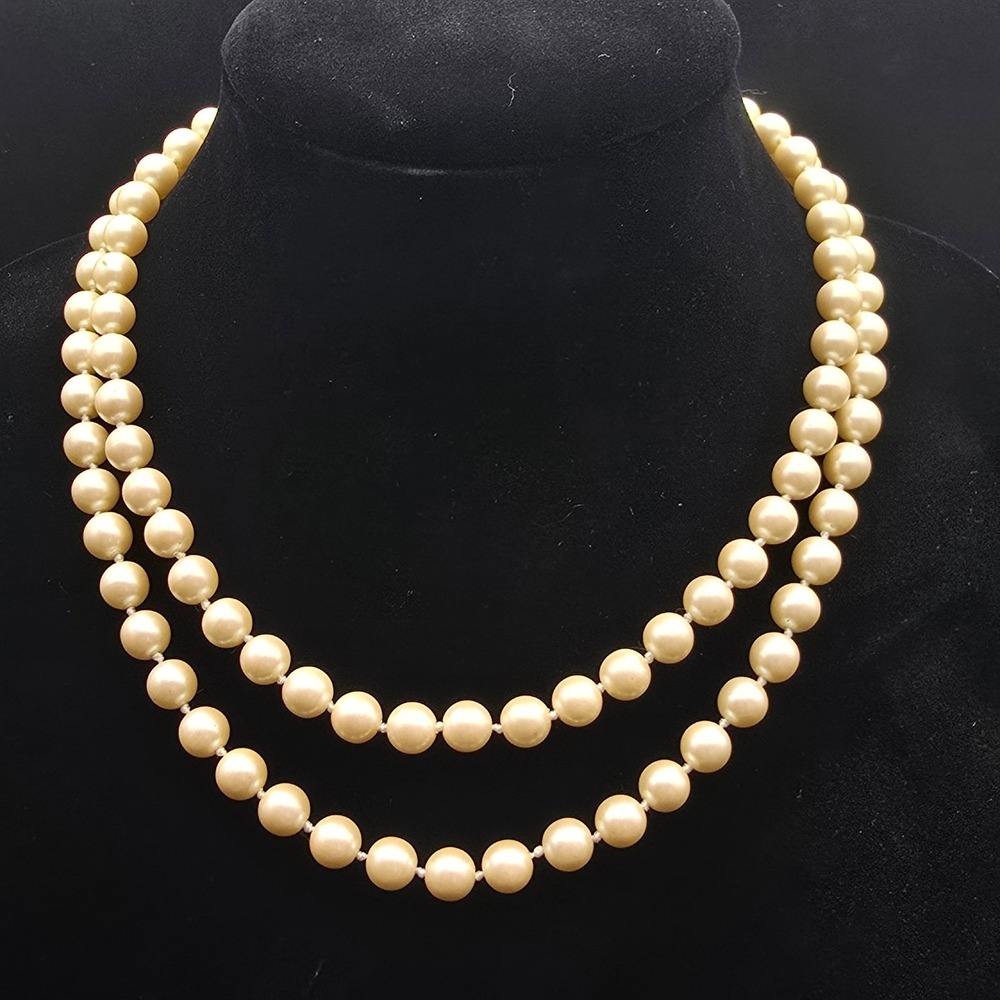 Monet Double Strand Faux Pearl Necklace Beaded Vintage Costume Jewelry